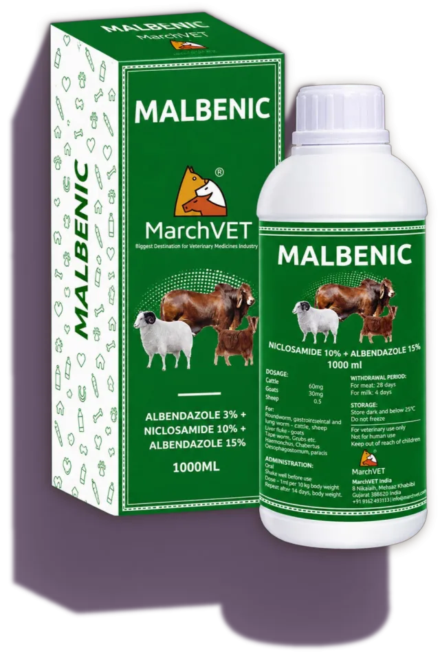 MALBENIC (ALBENDAZOLE 30MG + NICLOSAMIDE 100MG)
      (ALBENDAZOLE 150MG + NICLOSAMIDE 500MG)